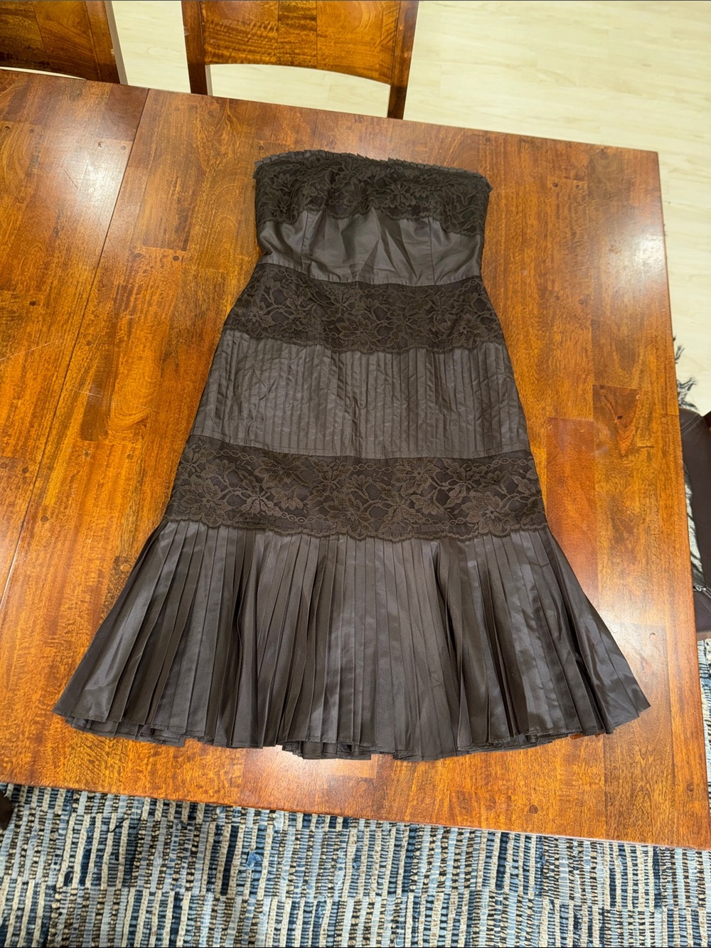Strapless Banana Republic Brown Lace-Trim Midi Dress